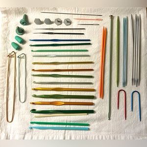 Assorted knitting, crochet and sewing items